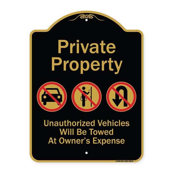Signmission Designer Series-Private Property Unauthorized Vehicles Towed No Cars, 24" x 18", BG-1824-9914 A-DES-BG-1824-9914 - main